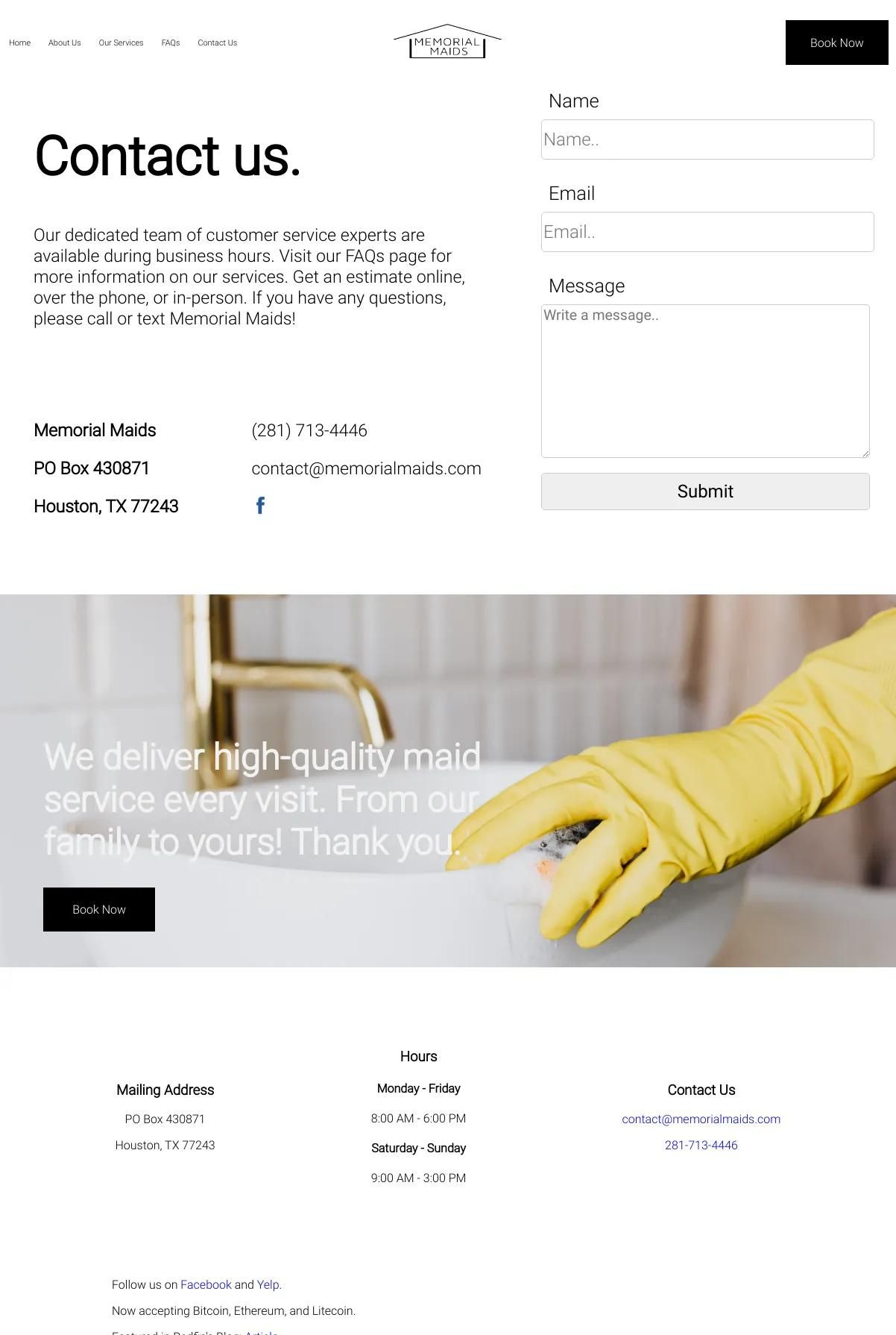 Screenshot 3 of Memorial Maids (Example Squarespace Cleaning Services Website)