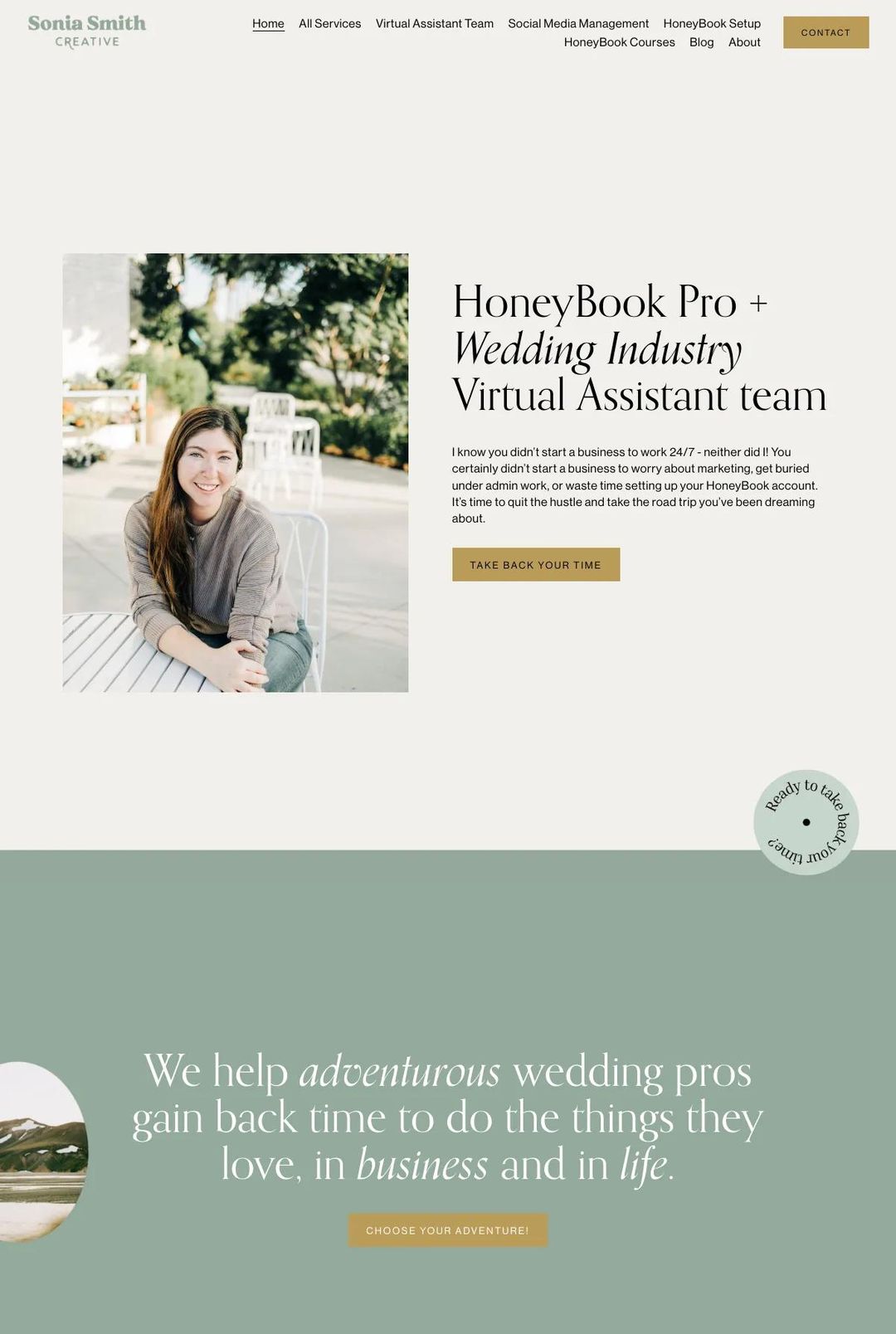 Screenshot 1 of Sonia Smith Creative (Example Squarespace Virtual Assistant Website)