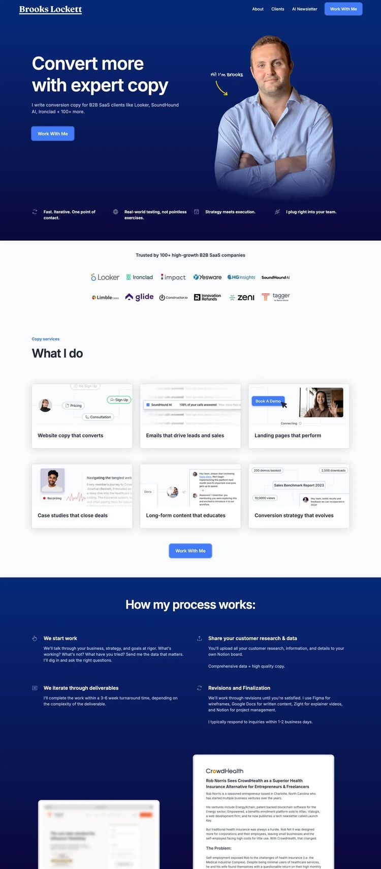 Screenshot 1 of Brooks Lockett (Example Squarespace Copywriter Website)