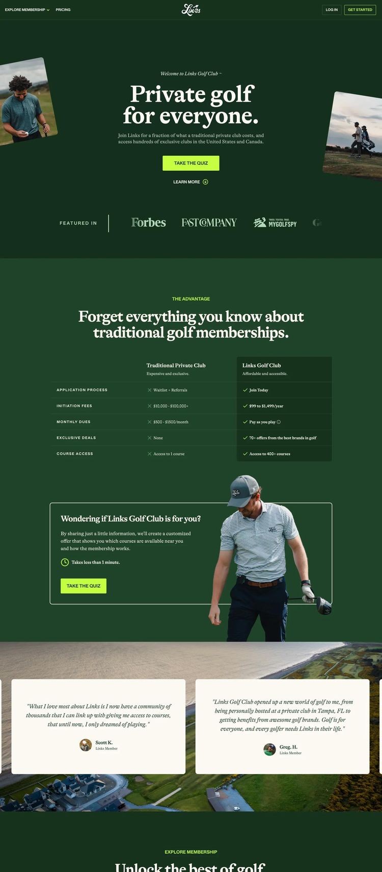 Screenshot 2 of Links Golf Club (Example Framer Sports Club Website)