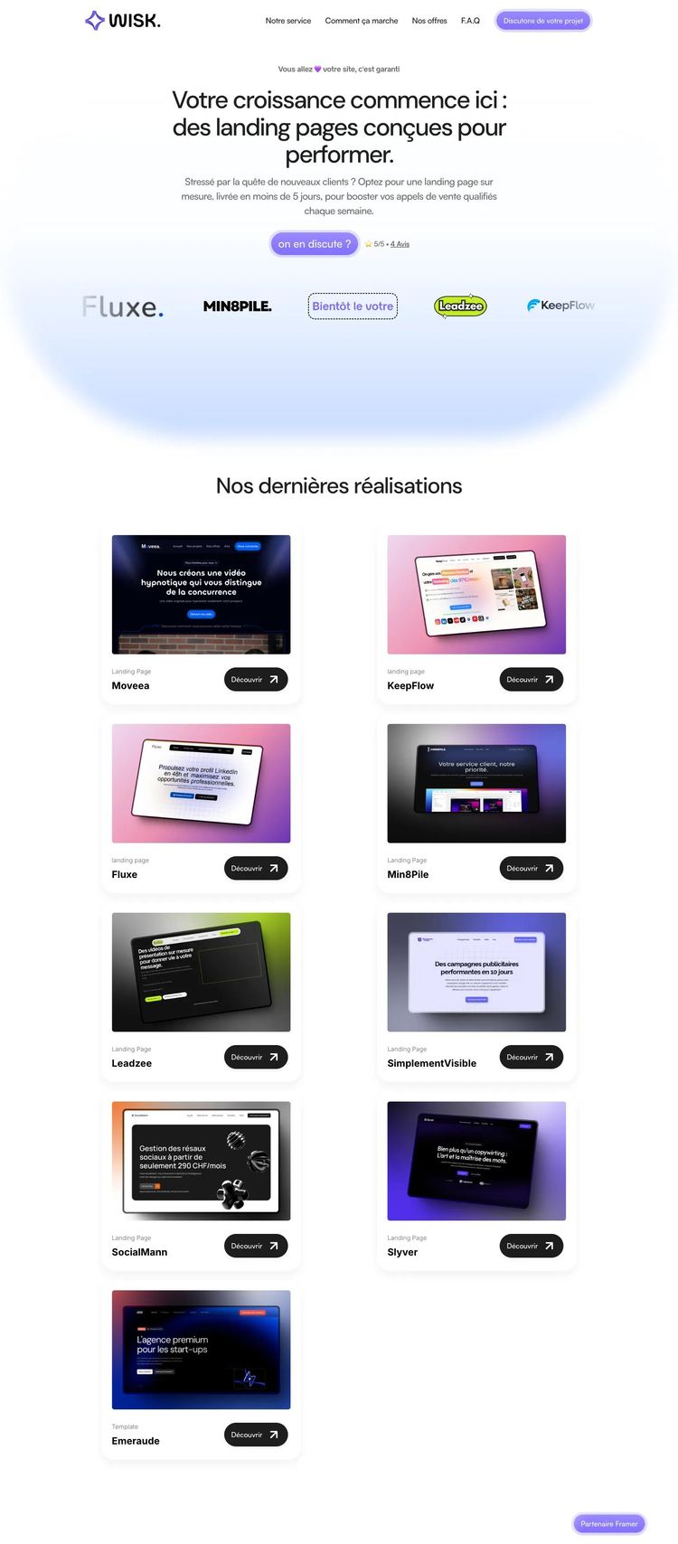 Screenshot 2 of Wisk (Example Framer Marketing Agency Website)