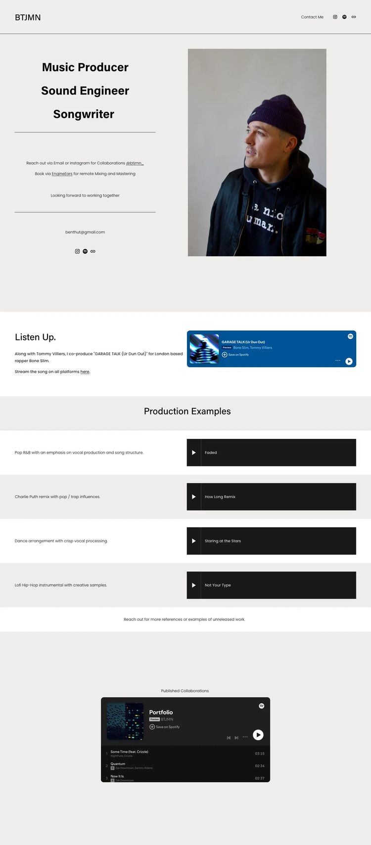 Screenshot 1 of BTJMN (Example Squarespace Music Producer Website)