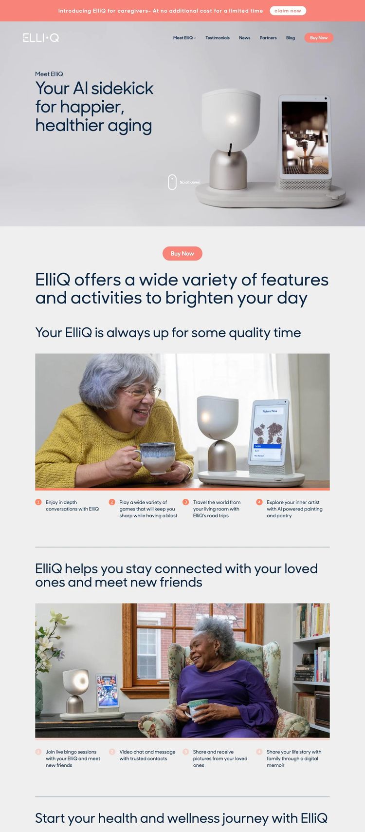 Screenshot 1 of ElliQ (Example Shopify AI and Machine Learning Website)