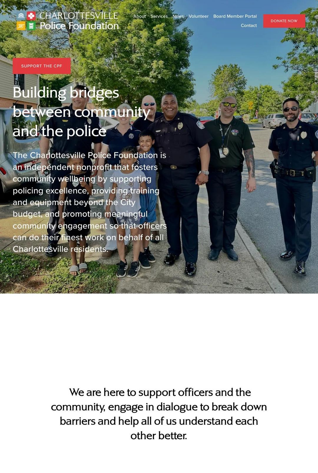 Screenshot 1 of Charlottesville Police Foundation (Example Squarespace Nonprofit Website)