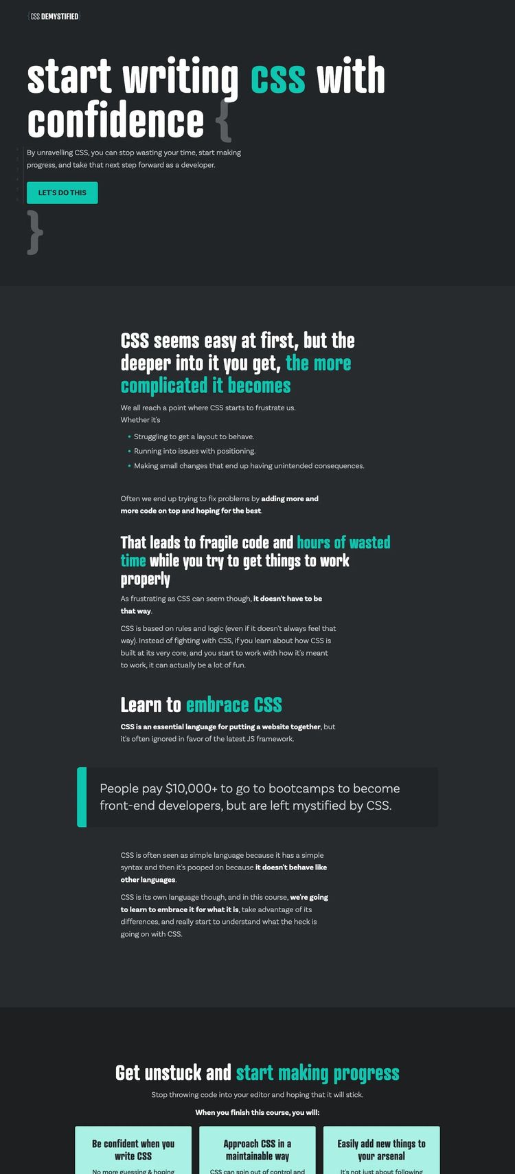 Screenshot 1 of CSS Demystified (Example Podia Web Developer Portfolio Website)