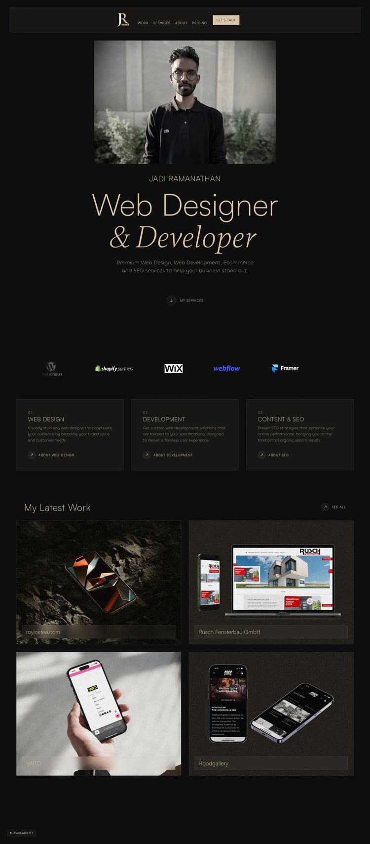 Screenshot 2 of JADI RAMANATHAN (Example Framer Web Developer Portfolio Website)