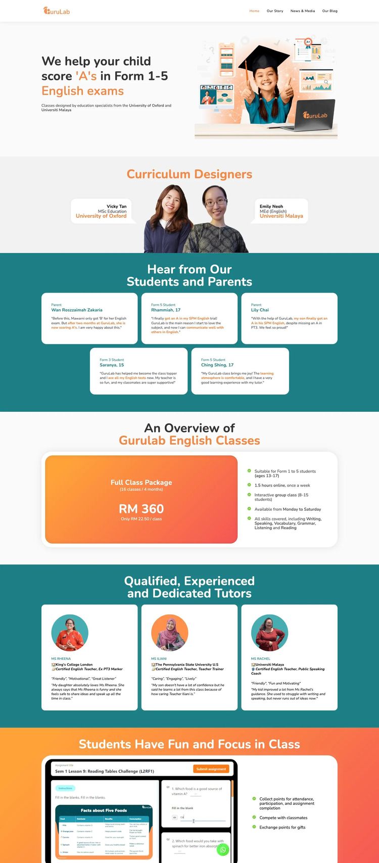 Screenshot 2 of GuruLab (Example WordPress Tutoring Services Website)