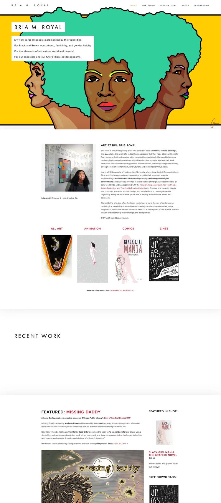 Screenshot 1 of Bria M. Royal (Example Squarespace Artist Website)