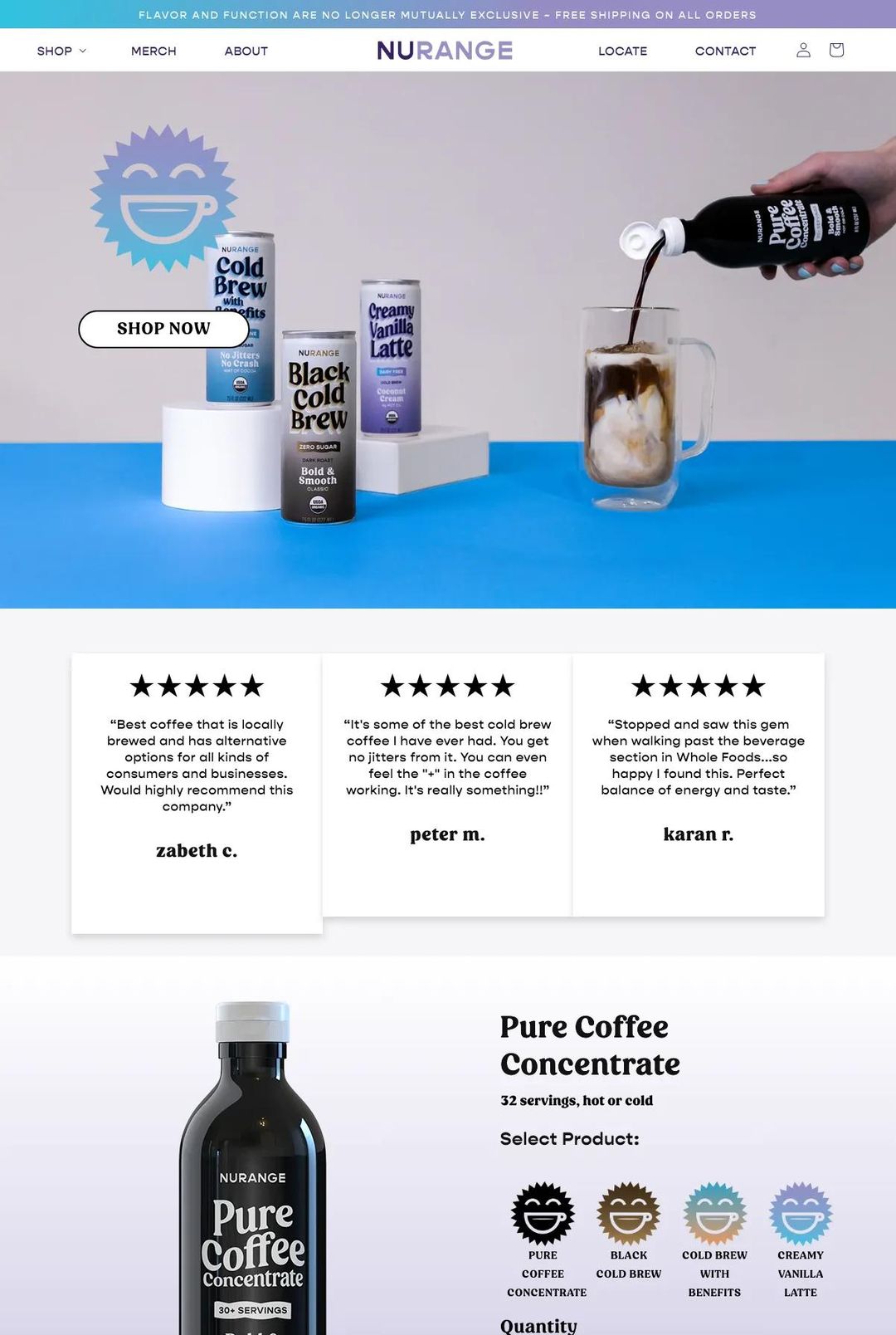 Screenshot 1 of NuRange Coffee (Example Shopify Website)