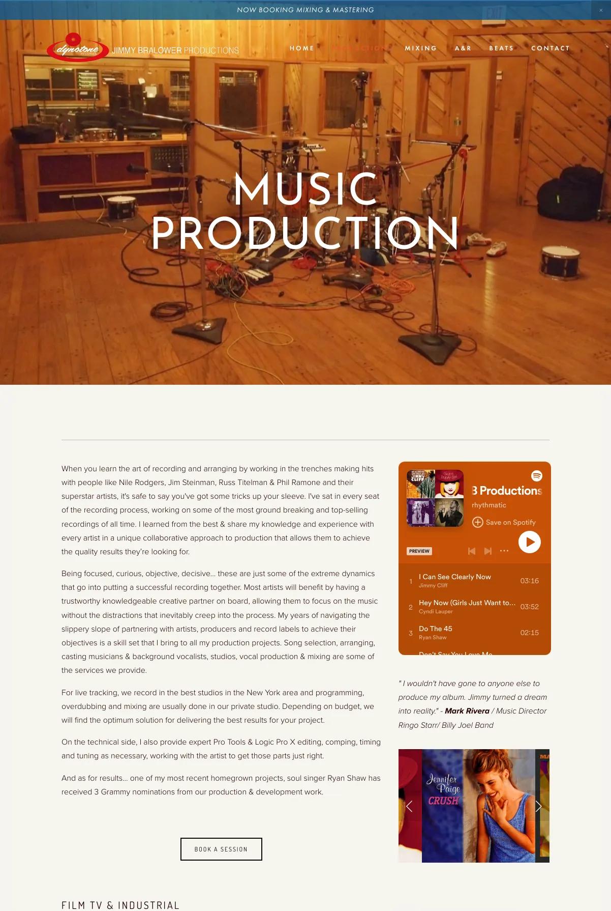 Screenshot 2 of Jimmy Bralower Productions (Example Squarespace Music Producer Website)