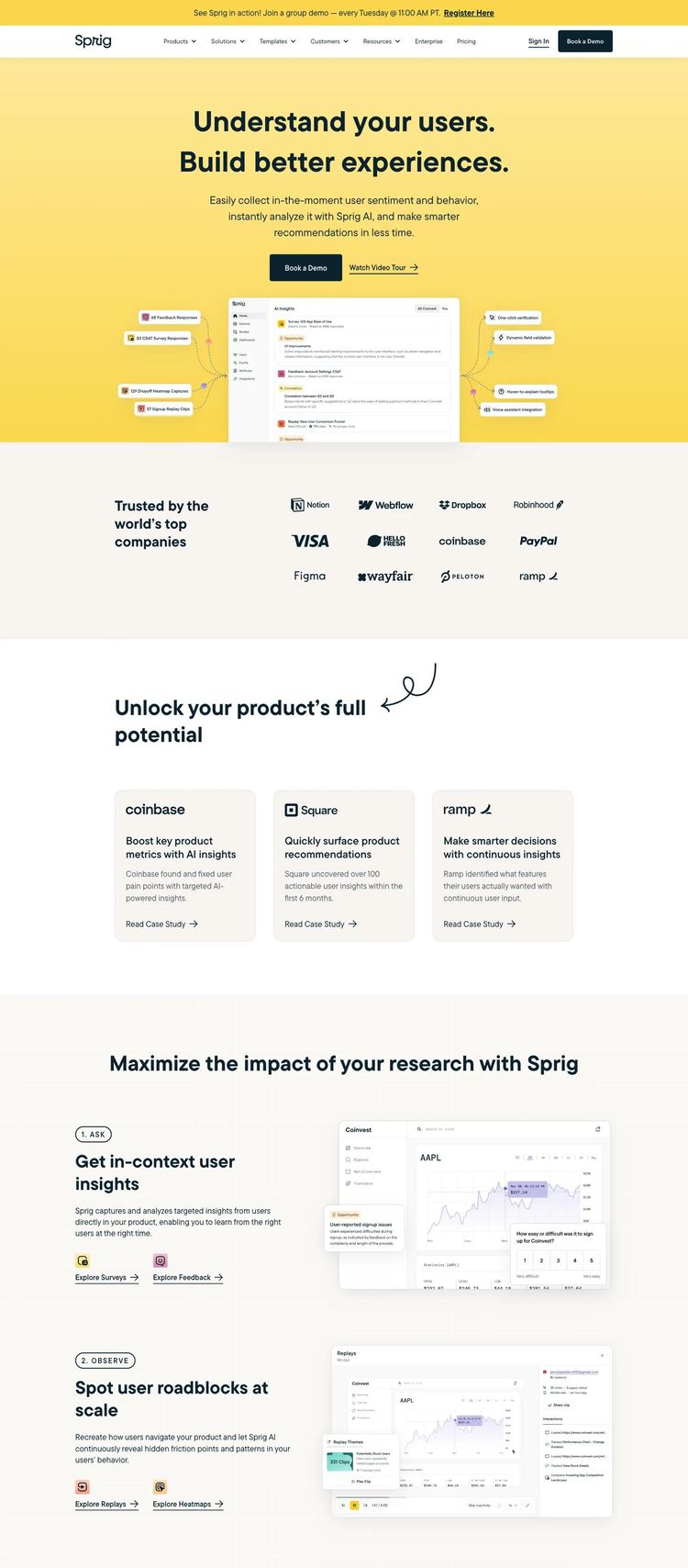 Screenshot 2 of Sprig (Example Webflow Software Development Website)