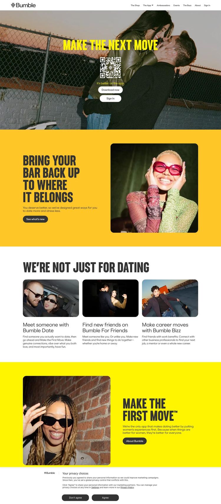 Screenshot 2 of Bumble (Example Squarespace Mobile App Website)