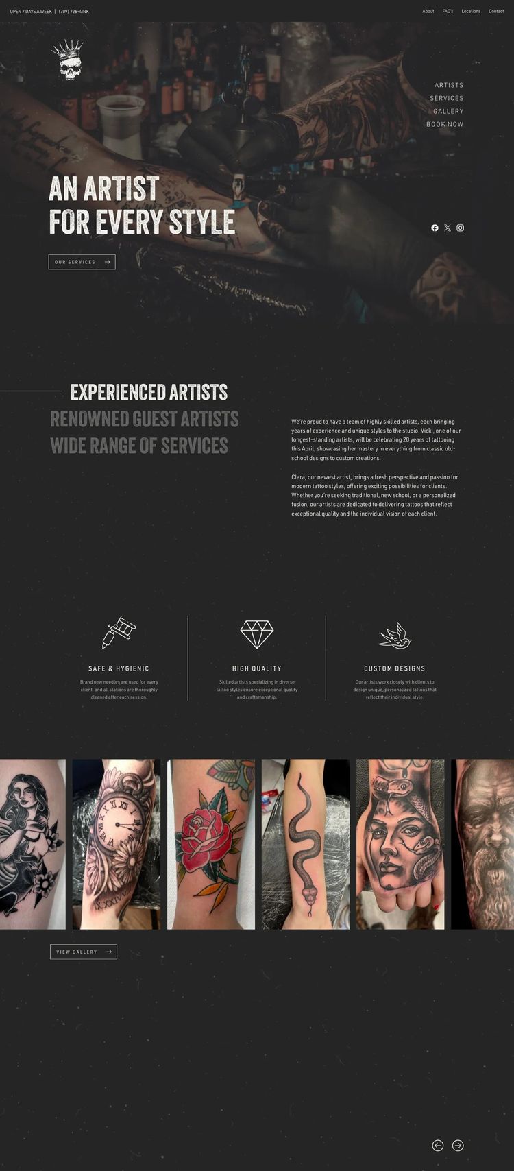 Screenshot 2 of Elite Tattoo Studios (Example WordPress Tattoo Artist/Studio Website)