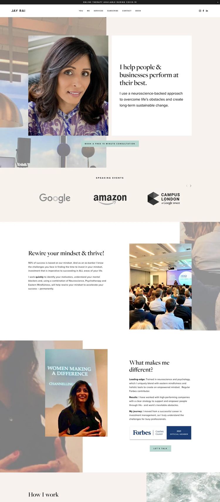 Screenshot 2 of Jay Rai (Example Squarespace Life/Business Coach Website)