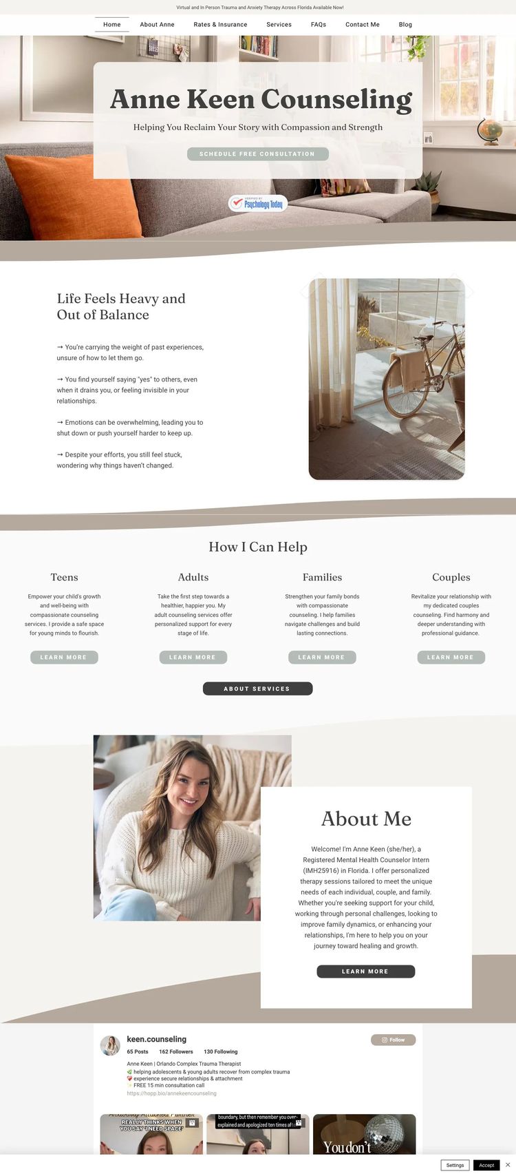 Screenshot 2 of Anne Keen Counseling (Example Wix Therapist Website)