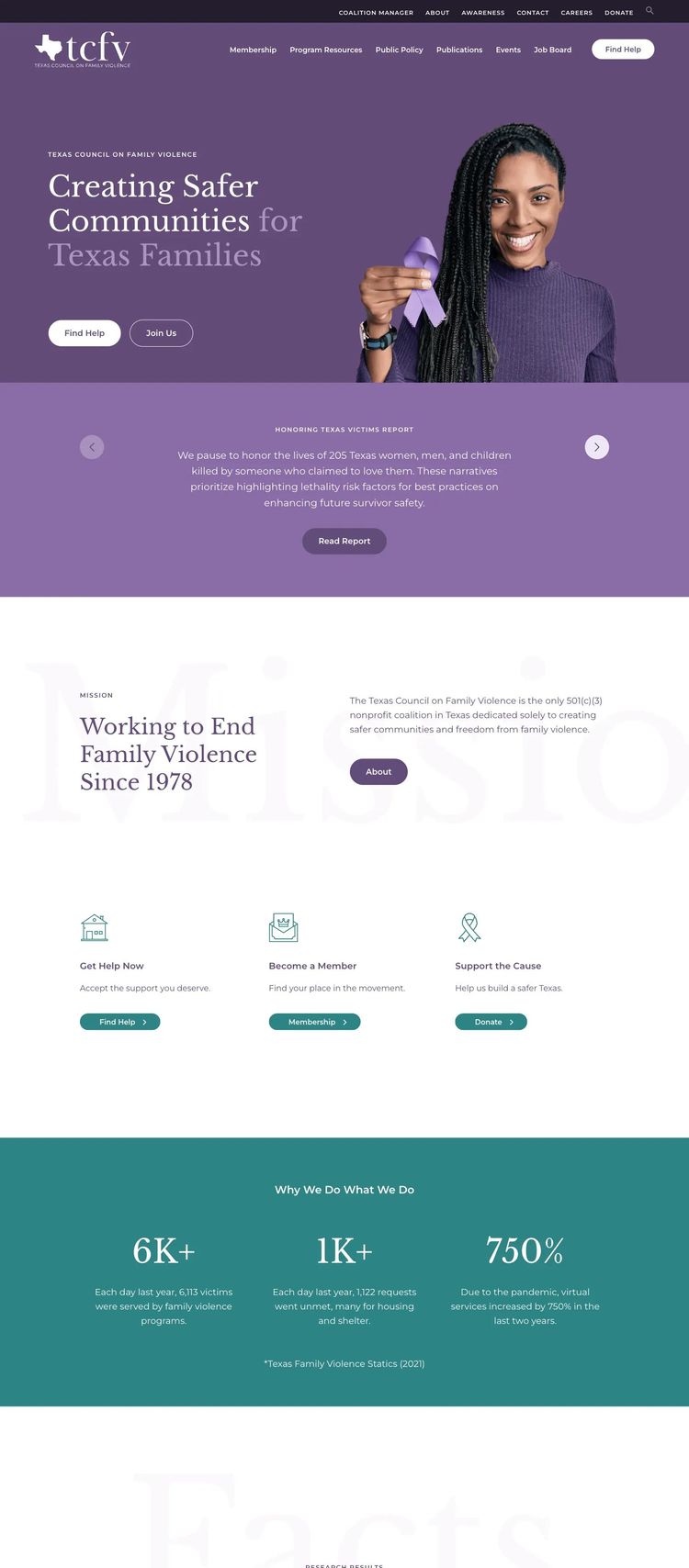Screenshot 2 of Texas Council on Family Violence (Example WordPress Nonprofit Organization Website)