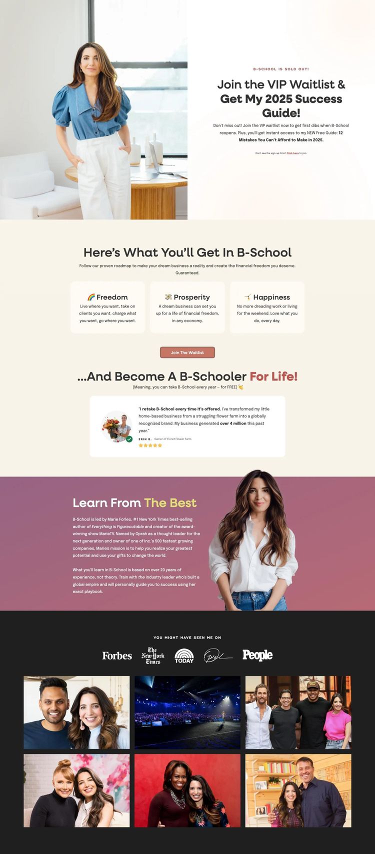 Screenshot 2 of Marie Forleo B-School (Example Webflow Online Course Creator Website)
