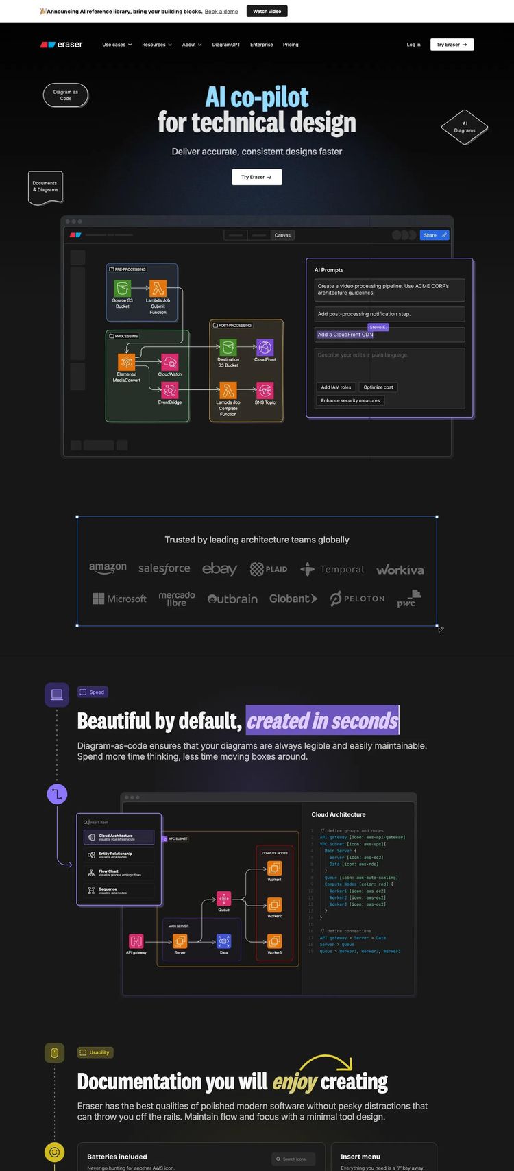 Screenshot 2 of Eraser (Example Webflow Software Development Website)
