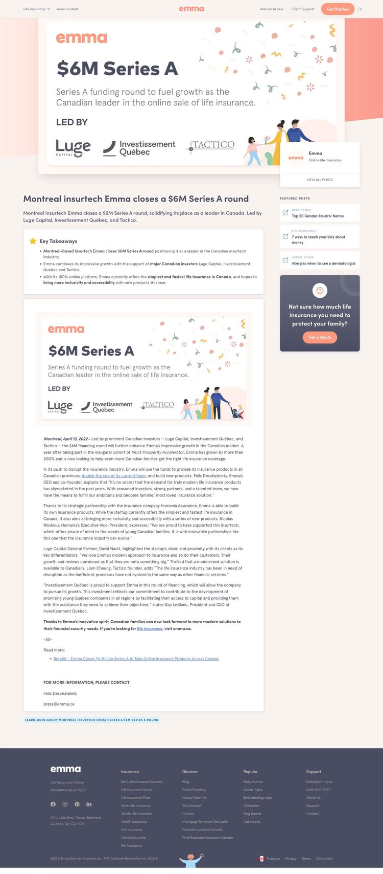 Screenshot 1 of Emma's Life Insurance (Example Webflow Blog Website)