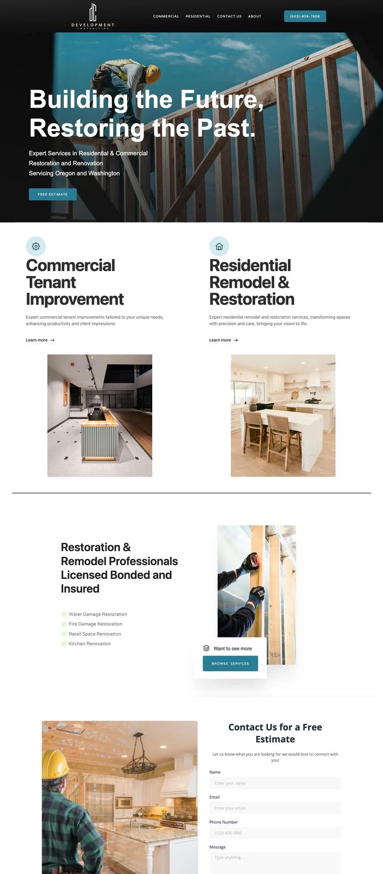 Screenshot 2 of Development Contracting (Example Webflow General Contractor Website)