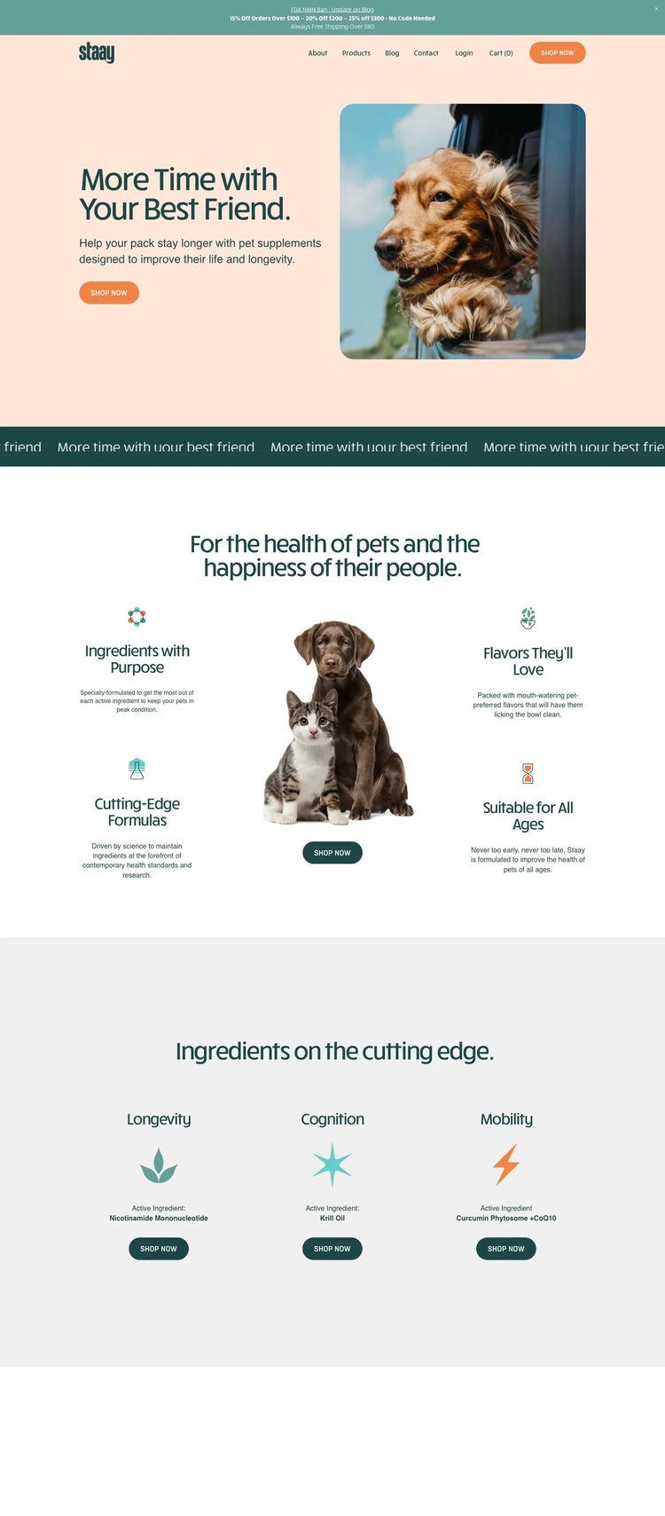Screenshot 1 of Staay: Pet Supplements (Example Squarespace Ecommerce (General) Website)