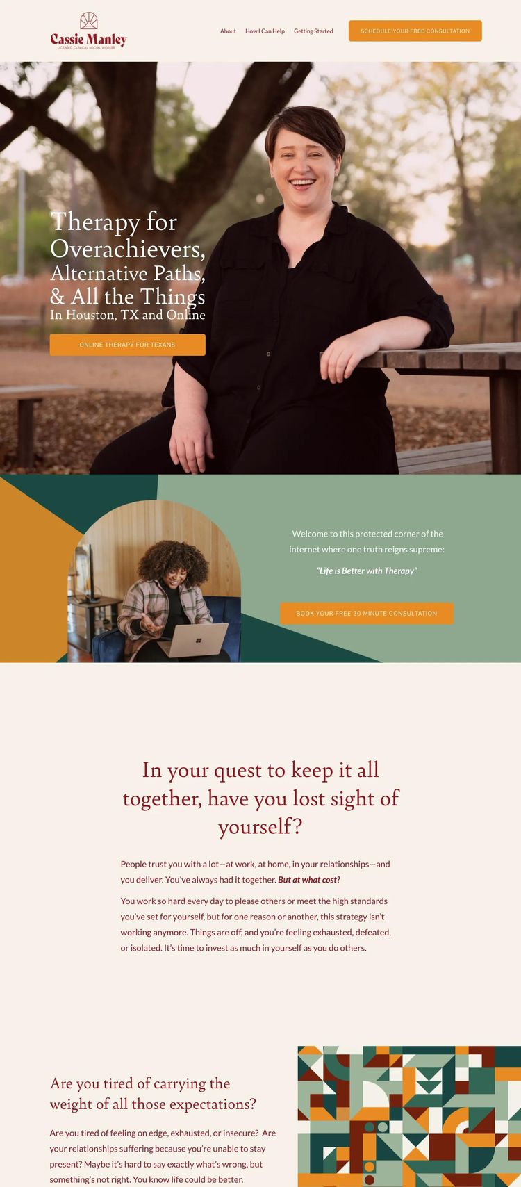 Screenshot 2 of Cassie Manley (Example Squarespace Therapist Website)