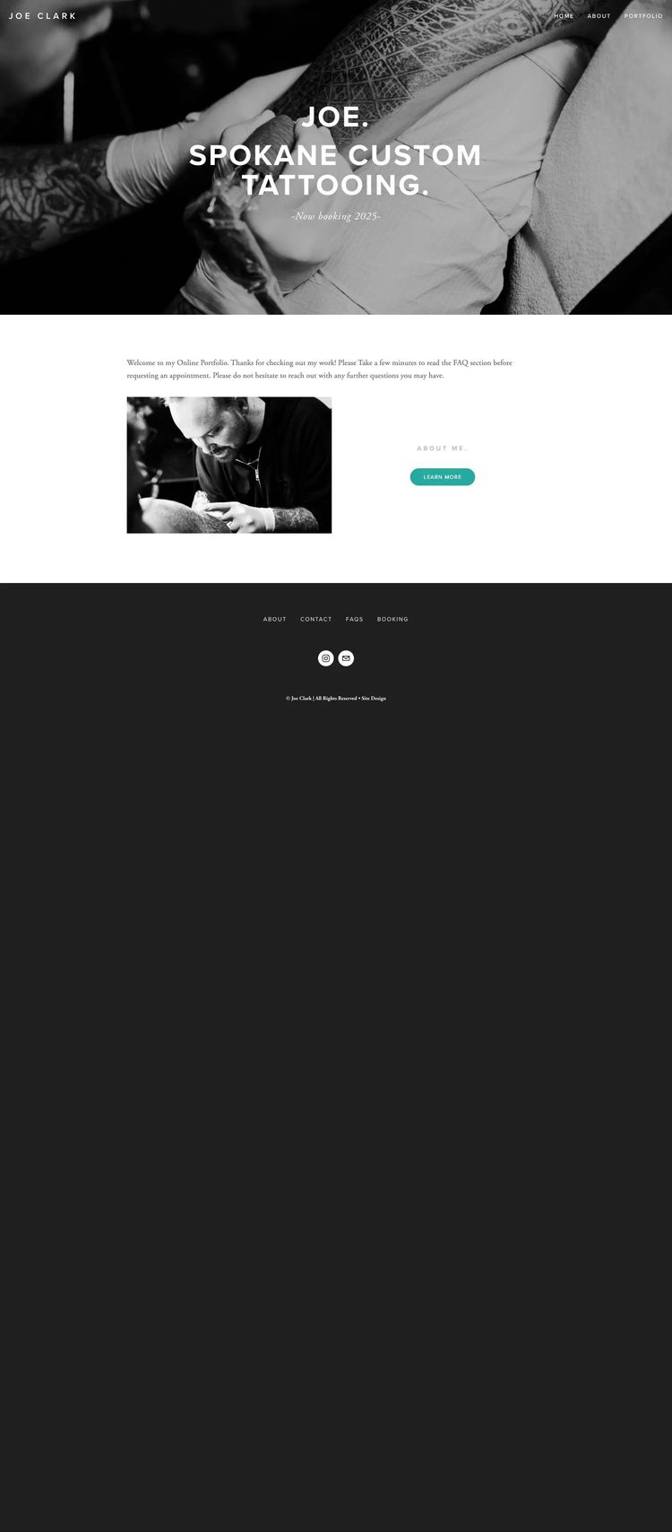 Screenshot 1 of Joe Clark (Example Squarespace Tattoo Artist/Studio Website)
