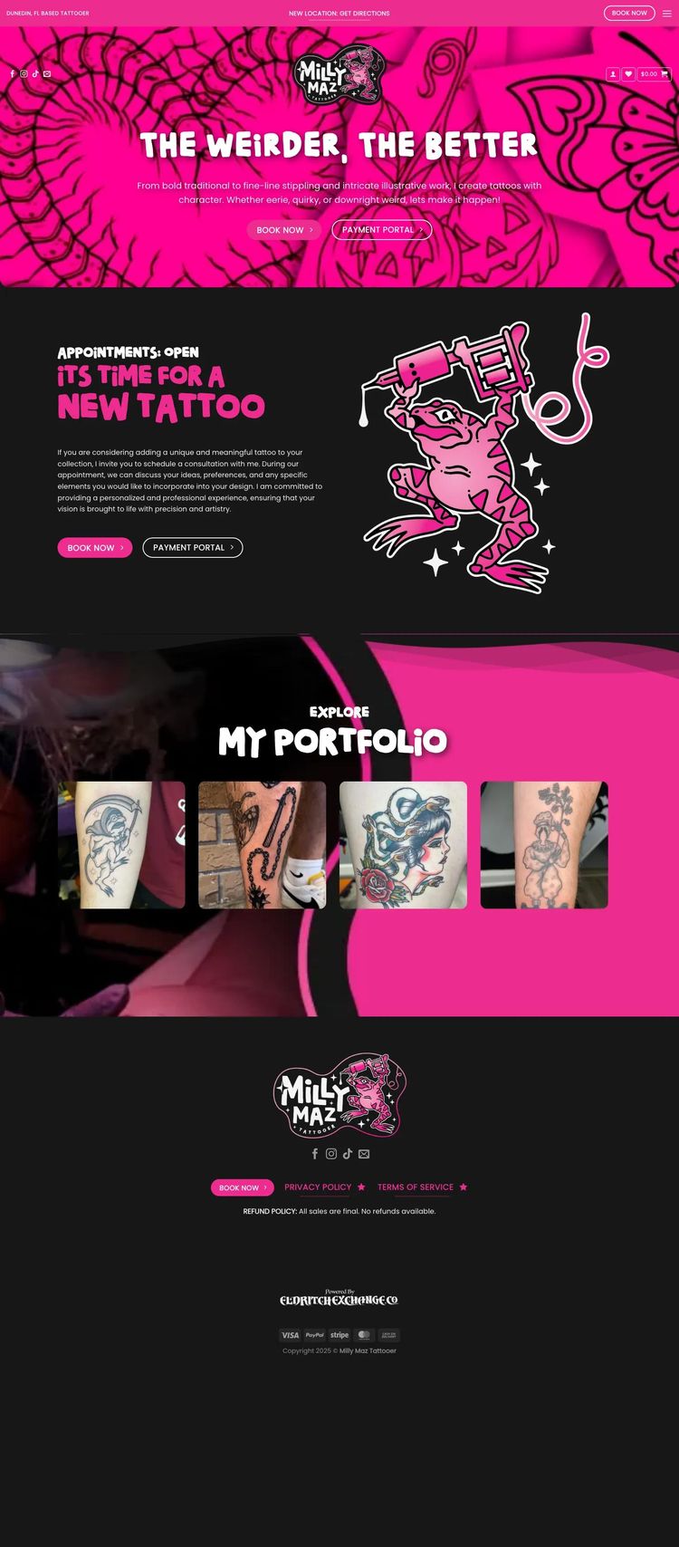 Screenshot 2 of Milly Maz (Example WordPress Tattoo Artist/Studio Website)