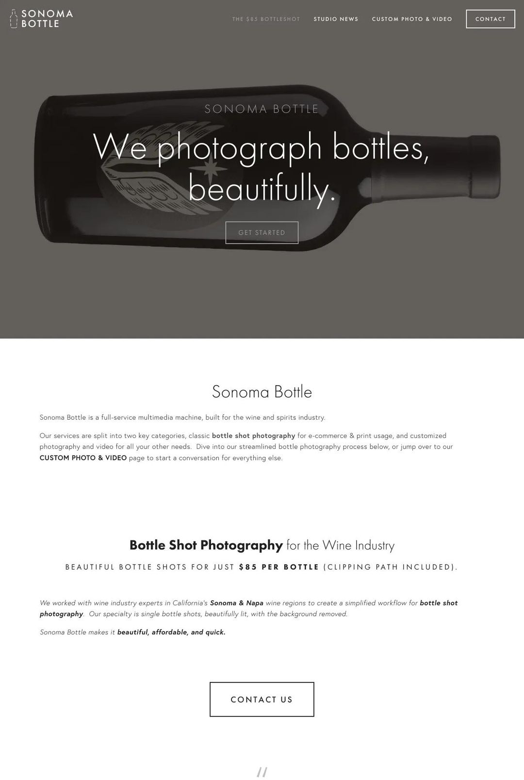 Screenshot 1 of Sonoma Bottle (Example Squarespace Photography Website)