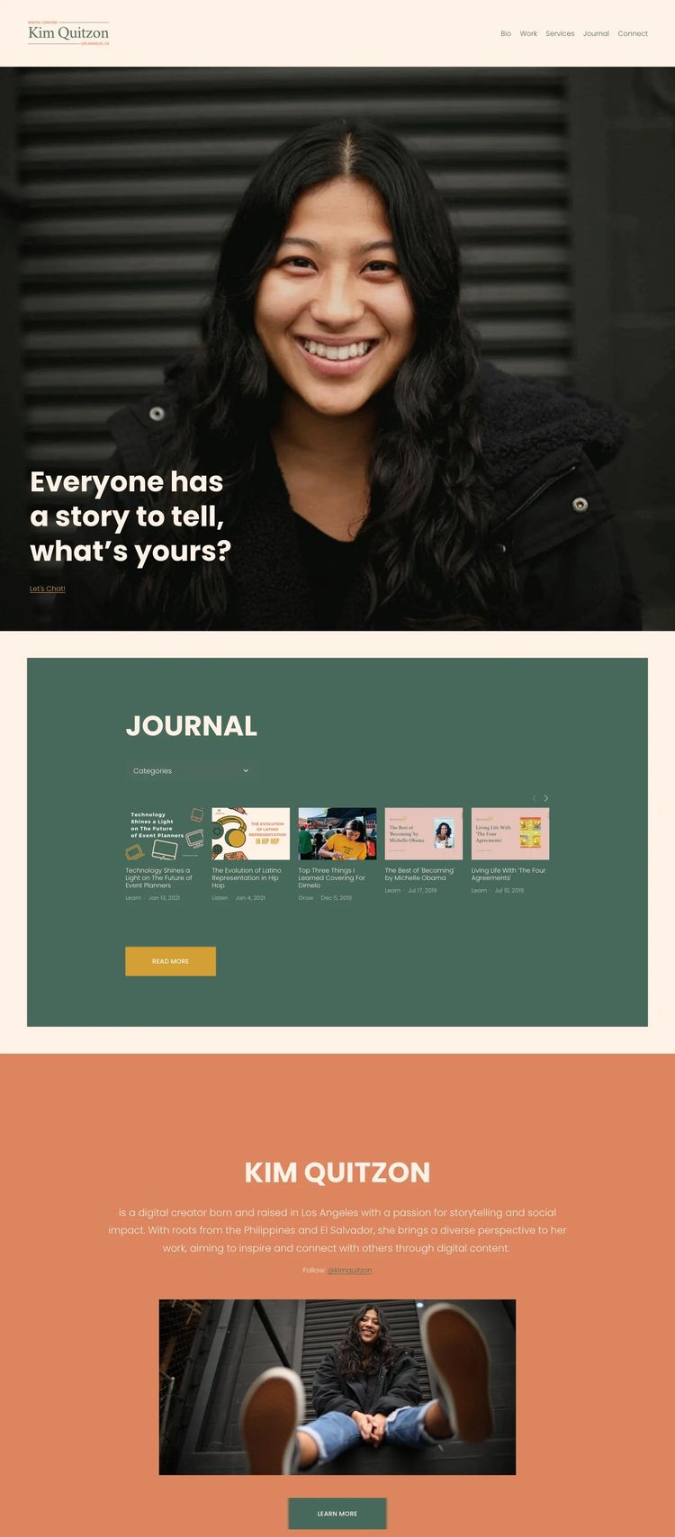 Screenshot 1 of Kim Quitzon (Example Squarespace Journalist Website)