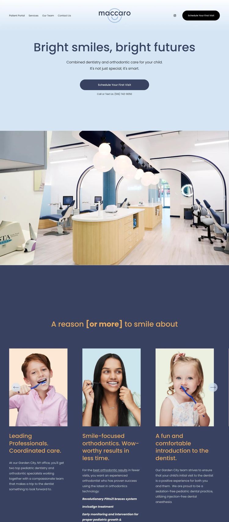 Screenshot 1 of Maccaro Orthodontics & Pediatric Dentistry (Example Squarespace Dentist Website)