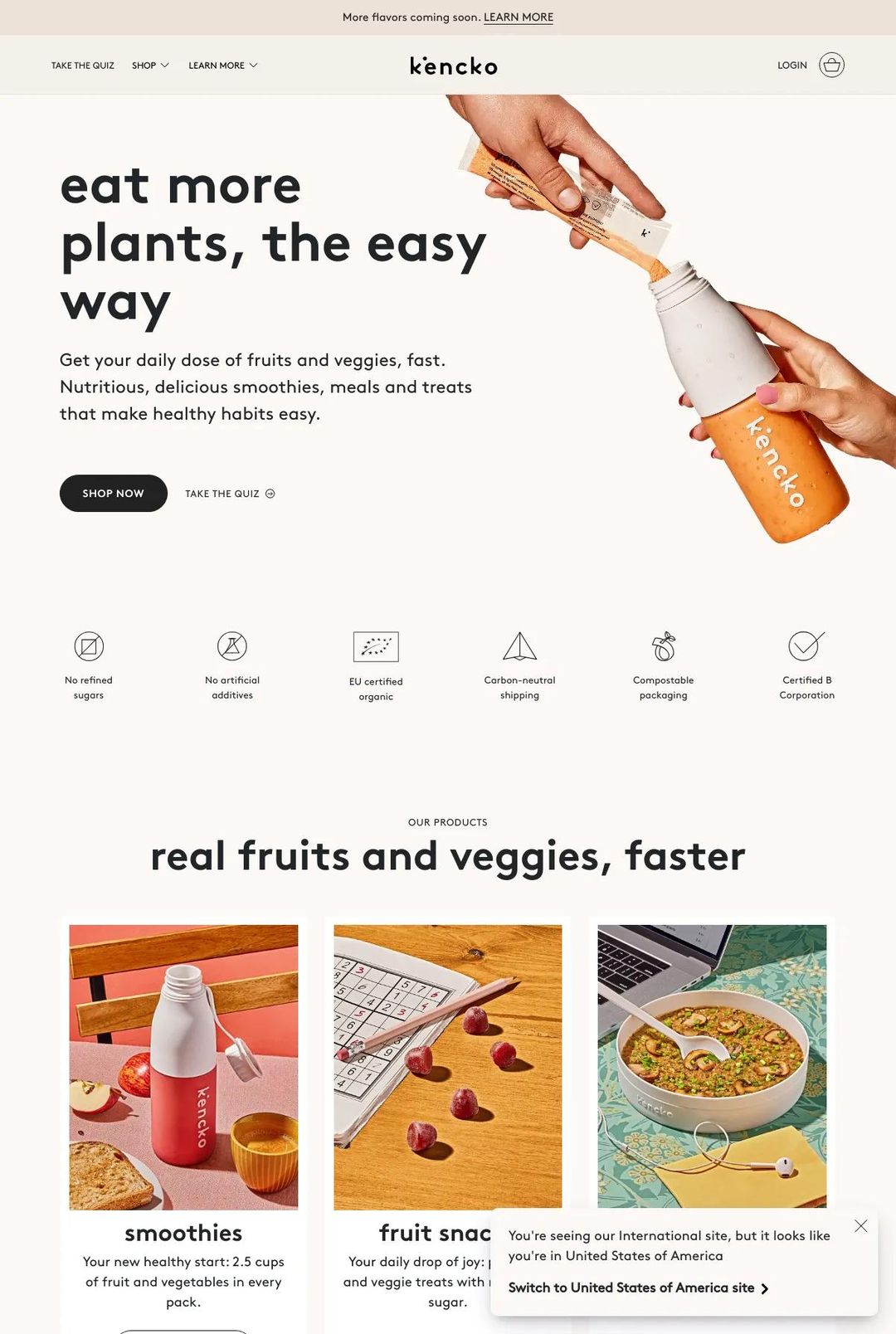 Screenshot 1 of Kencko (Example Shopify Food and Beverage Website)