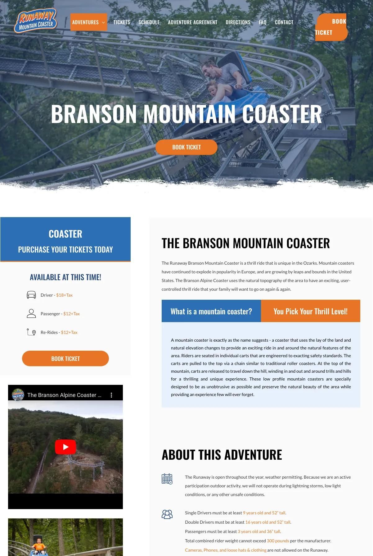 Screenshot 3 of Branson Mountain Adventure (Example Duda Website)