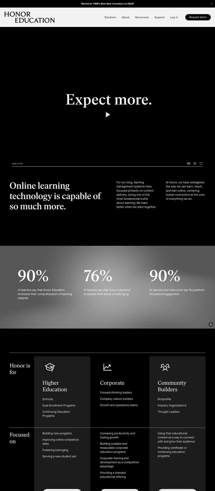 Screenshot 2 of Honor Education (Example Squarespace Educational Institution Website)