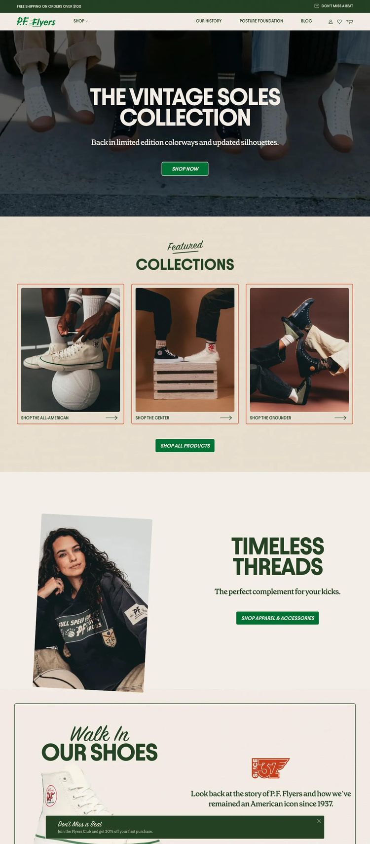 Screenshot 2 of P.F. Flyers (Example Shopify Clothing/Fashion Website)