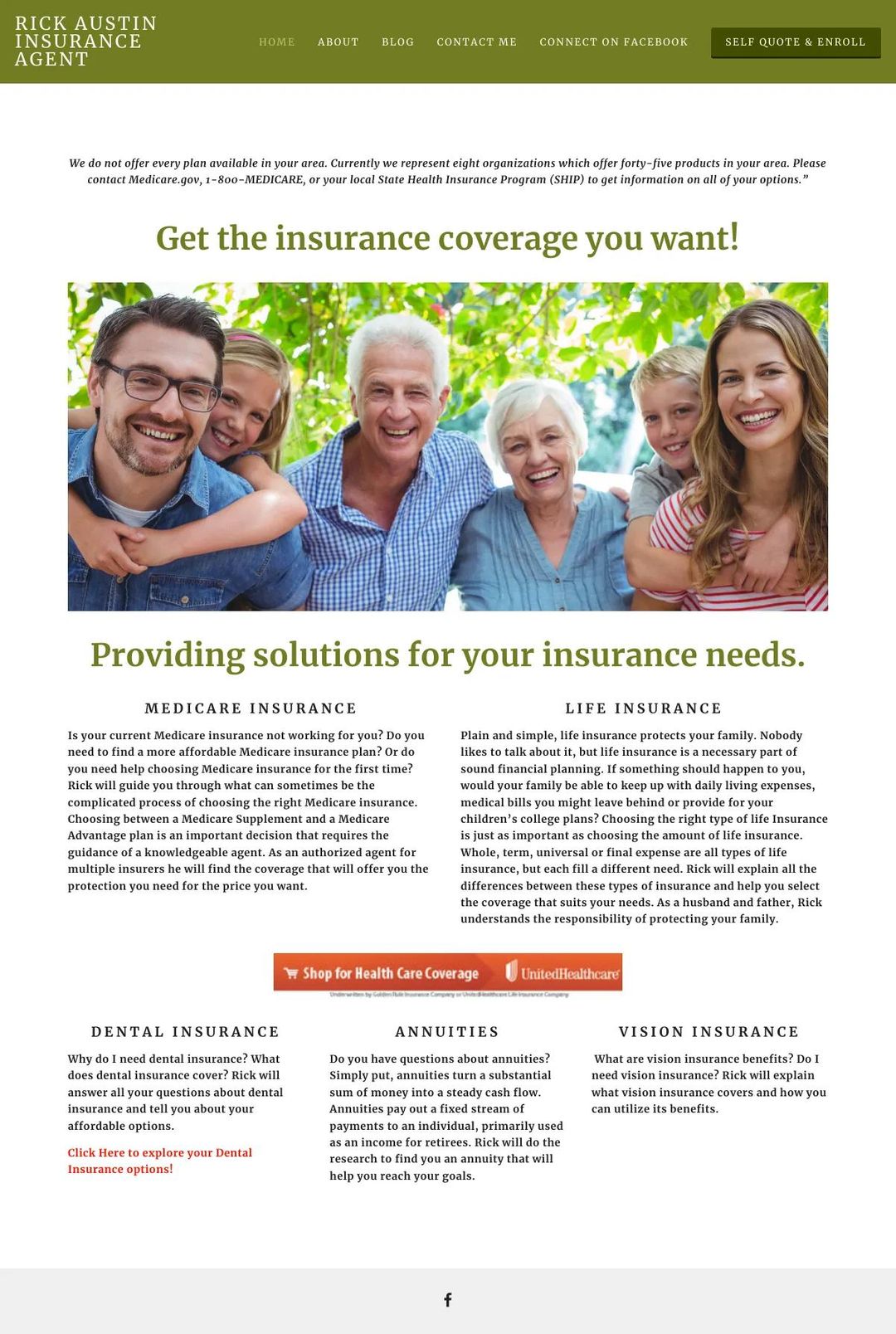 Screenshot 1 of Rick Austin Insurance Agent (Example Squarespace Insurance Agent Website)