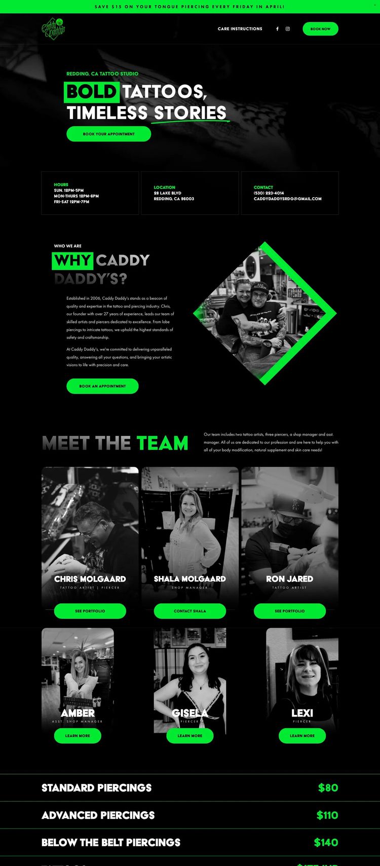 Screenshot 2 of Caddy Daddy's (Example Squarespace Tattoo Artist/Studio Website)