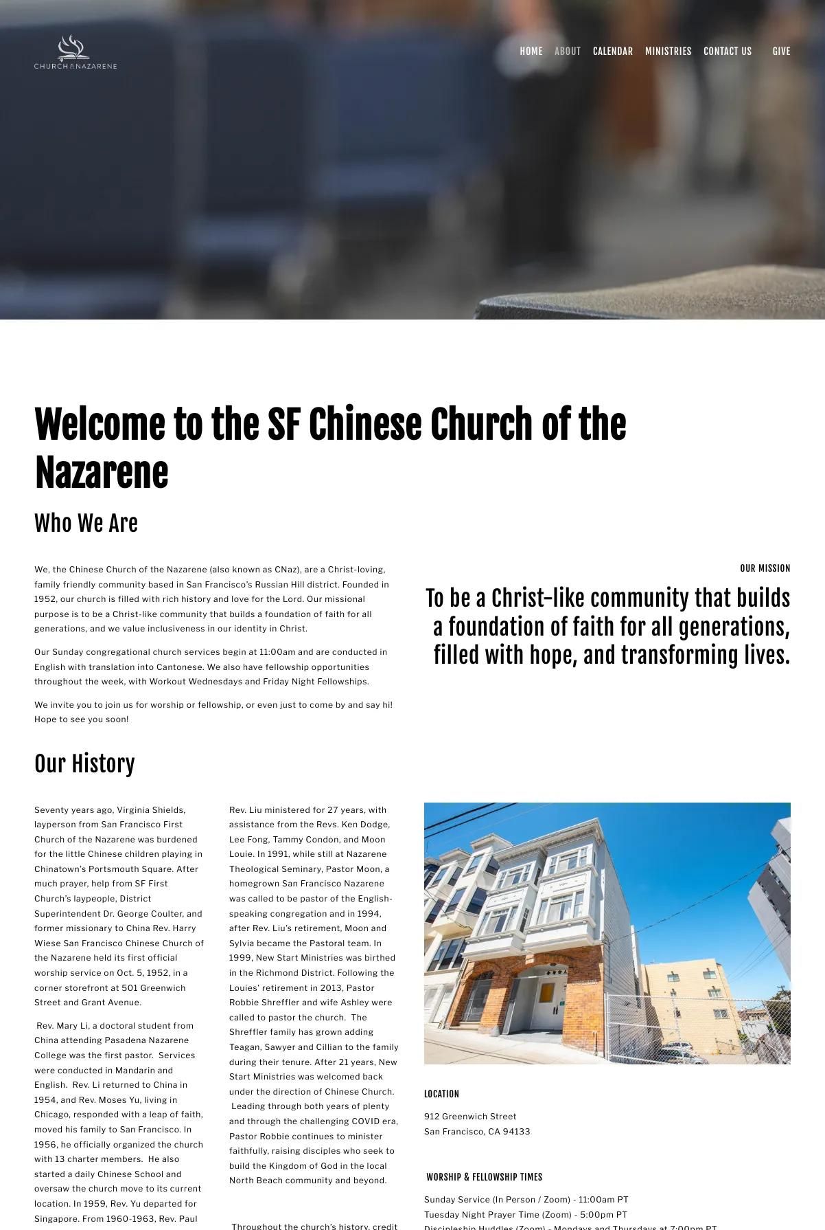Screenshot 3 of San Francisco Chinese Church of the Nazarene (Example Squarespace Church Website)