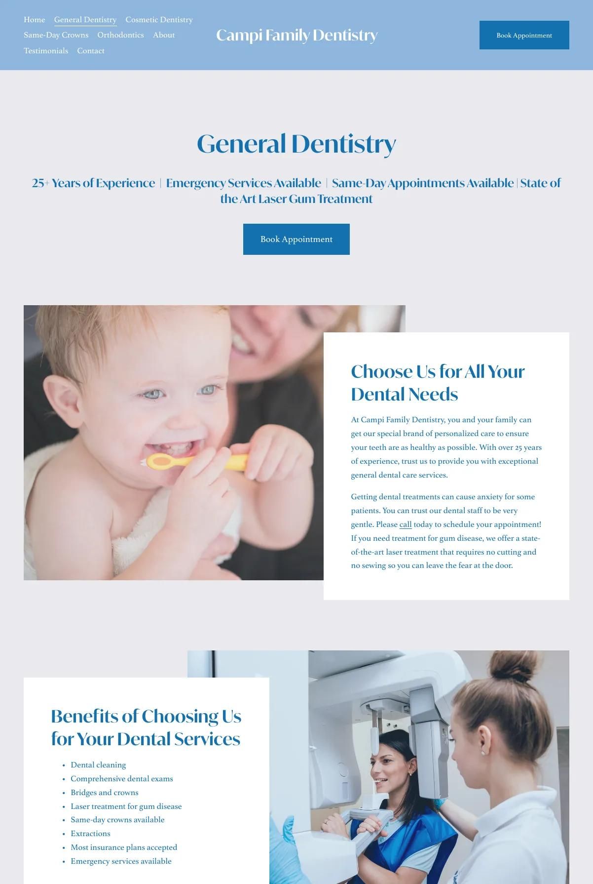 Screenshot 2 of Campi Family Dentistry (Example Squarespace Dentist Website)