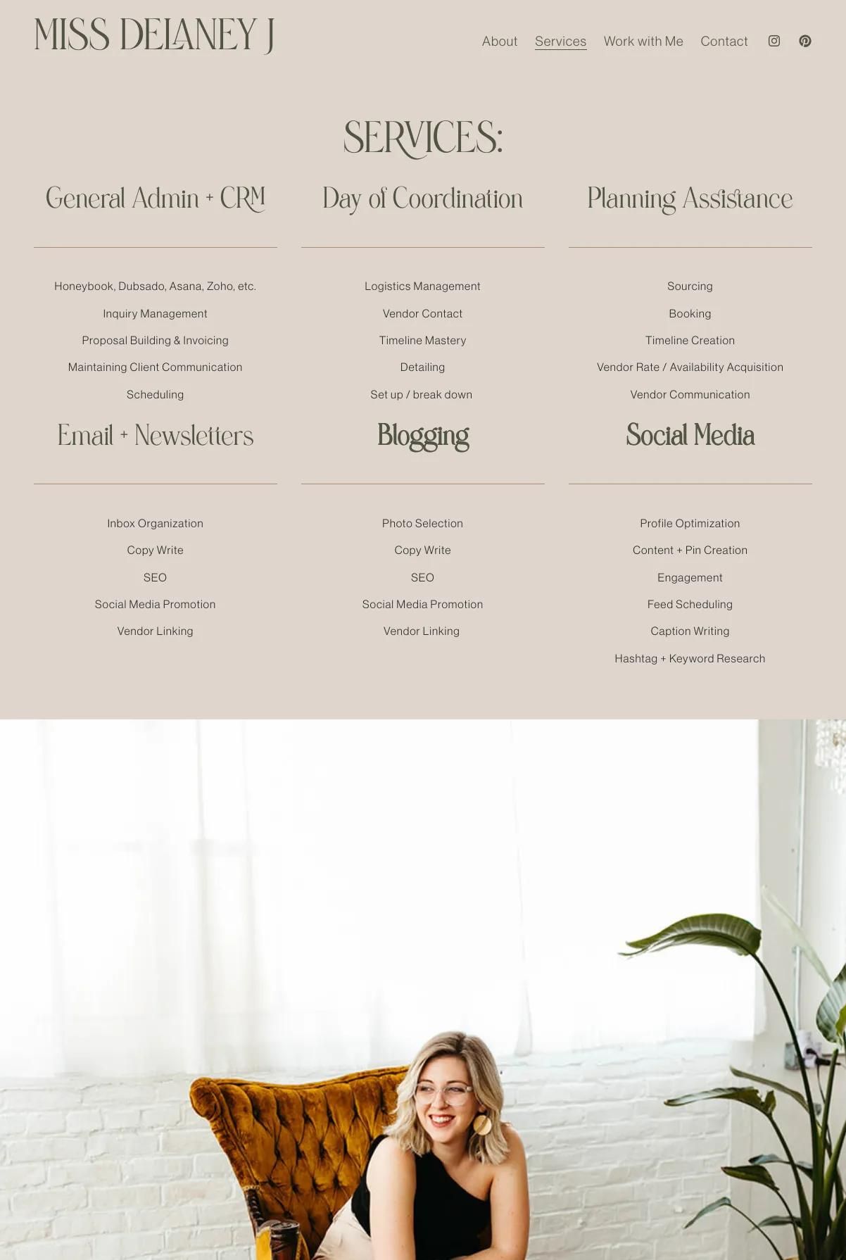 Screenshot 2 of Miss Delaney J (Example Squarespace Virtual Assistant Website)