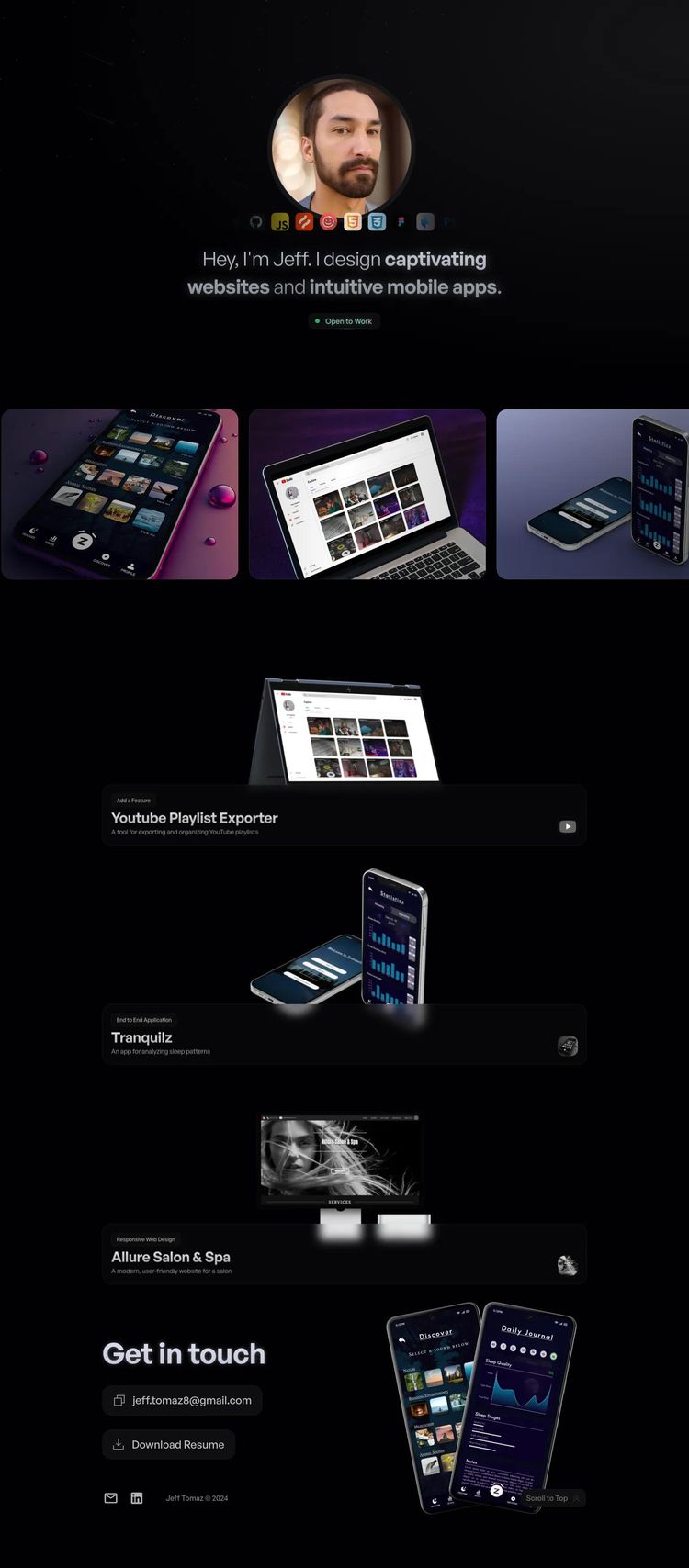 Screenshot 2 of Jeff Tomaz (Example Framer Web Developer Portfolio Website)