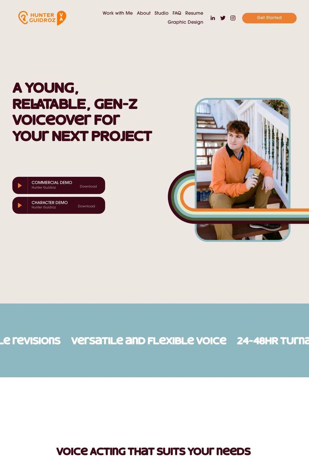 Screenshot 1 of Hunter Guidroz Voice Actor (Example Squarespace Actor Website)