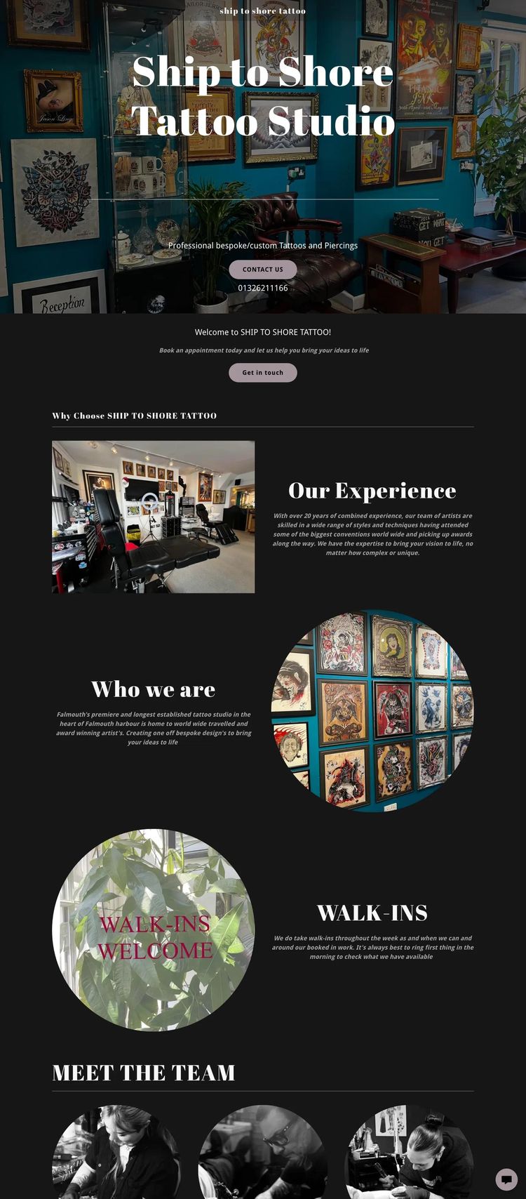 Screenshot 2 of Ship to Shore Tattoo Studio (Example GoDaddy Tattoo Artist/Studio Website)