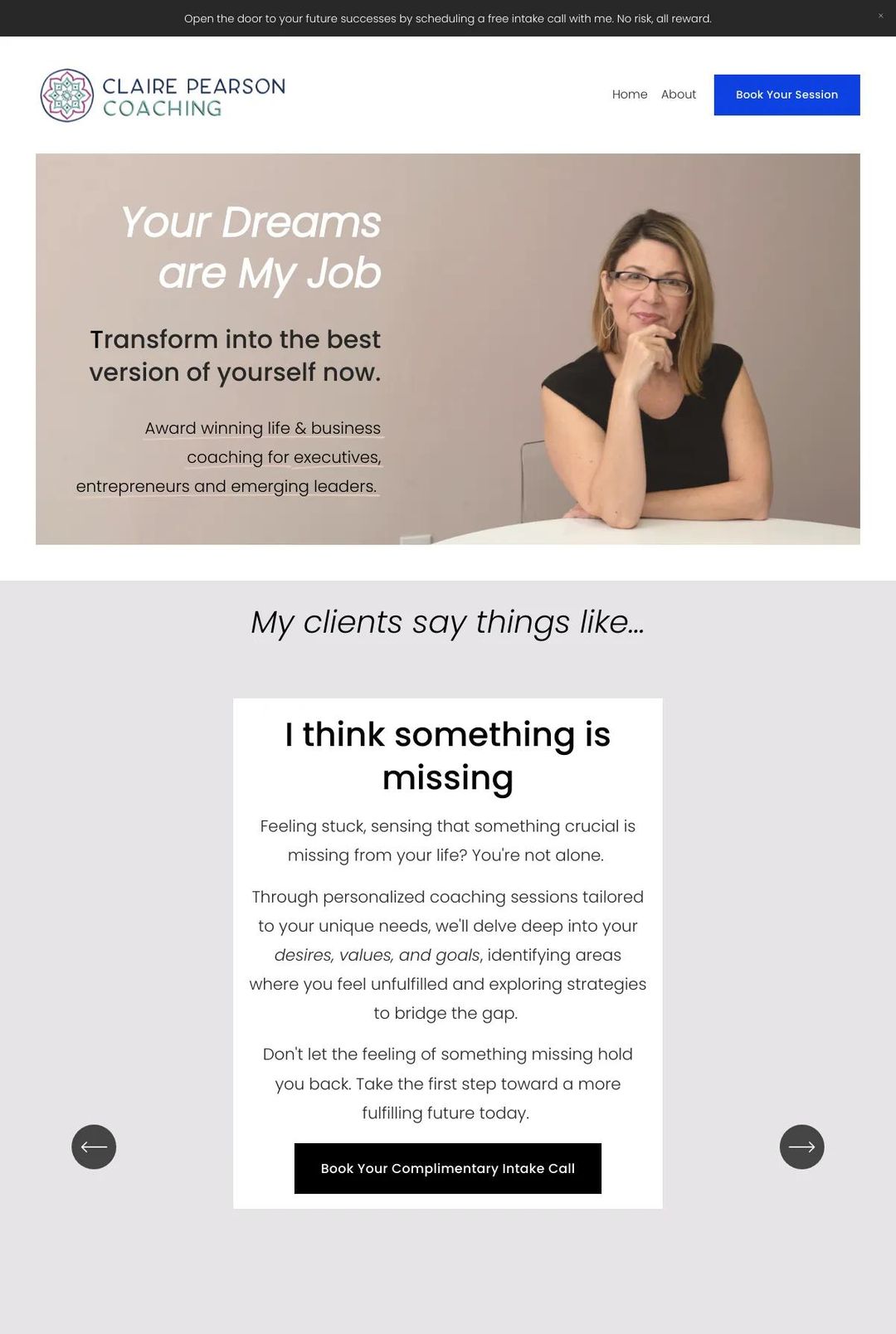 Screenshot 1 of Claire Pearson Coaching (Example Squarespace Coach Website)