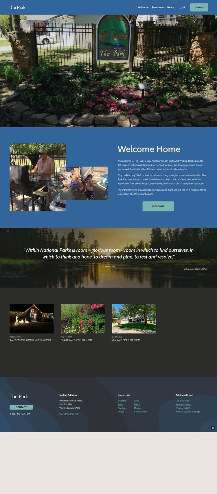 Screenshot 1 of The Park (Example Squarespace HOA Management Website)