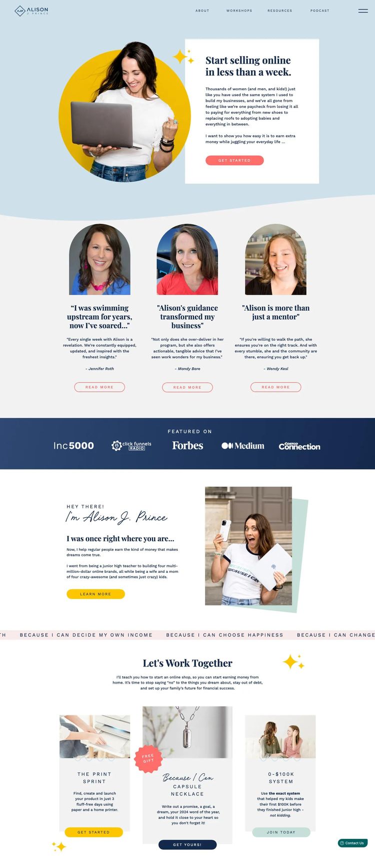 Screenshot 2 of Alison J Prince (Example Showit Online Course Creator Website)