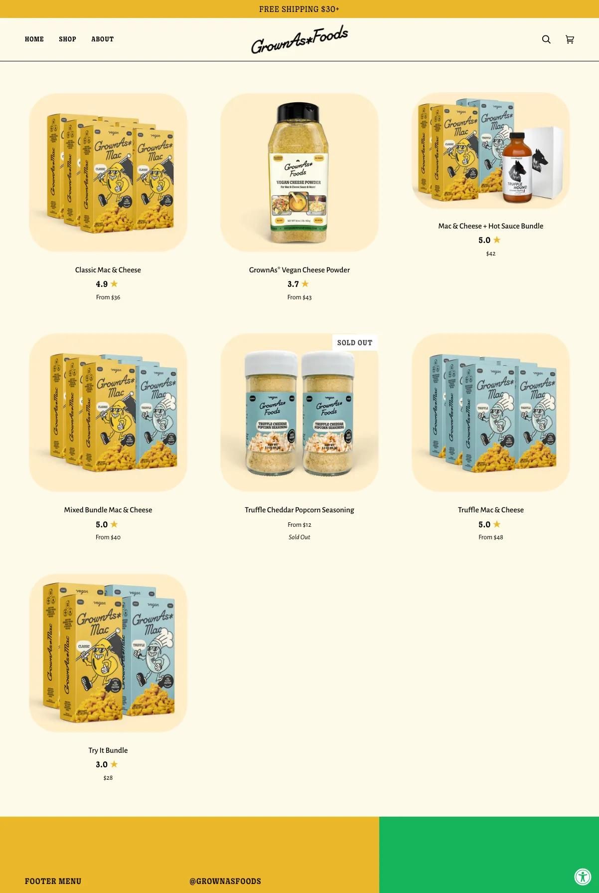 Screenshot 2 of GrownAs* Foods (Example Shopify Food and Beverage Website)