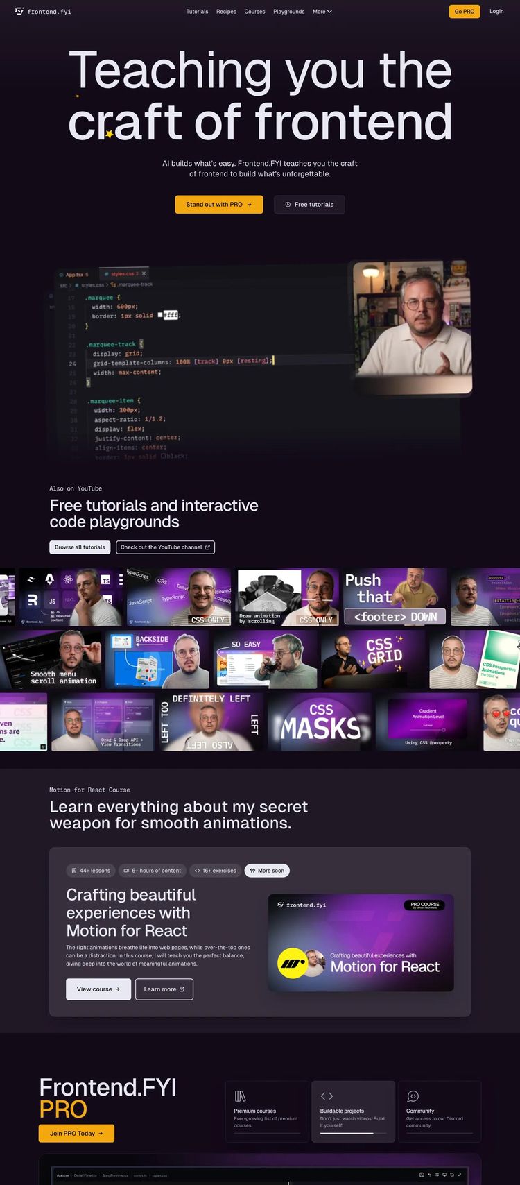 Screenshot 2 of Frontend.FYI (Example Astro Online Course Creator Website)