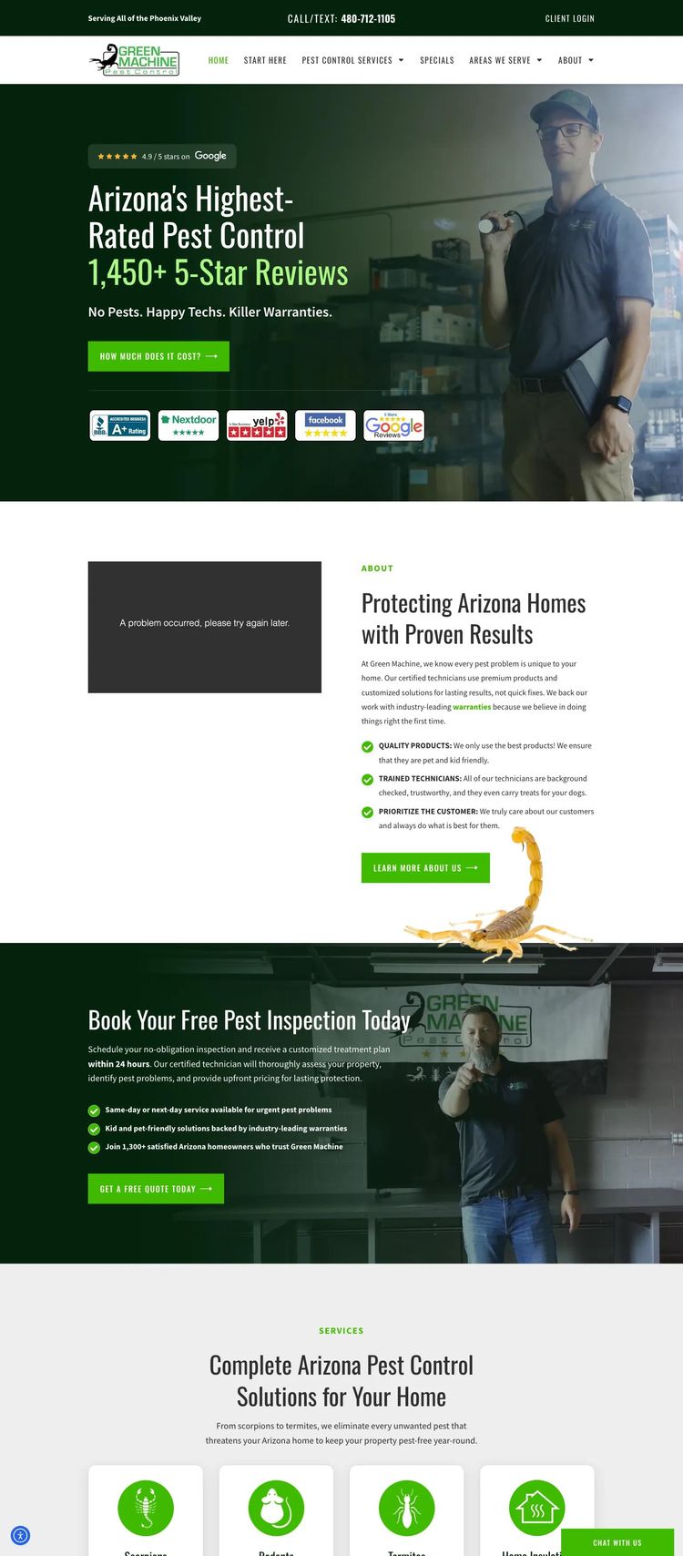Screenshot 2 of Green Machine (Example WordPress Pest Control Website)