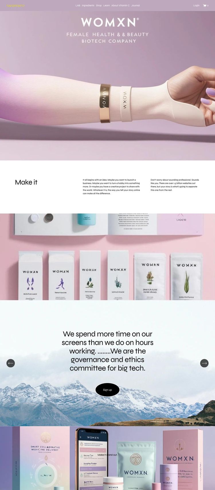 Screenshot 2 of womxn LAB (Example Squarespace Beauty Products Website)